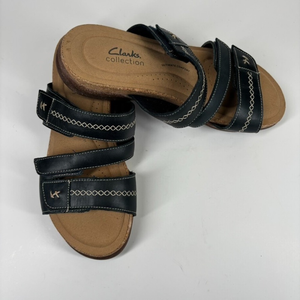 Clarks Roseville Bay Women's US 9M Black Leather Comfort Strappy Slide Sandals - Picture 15 of 16